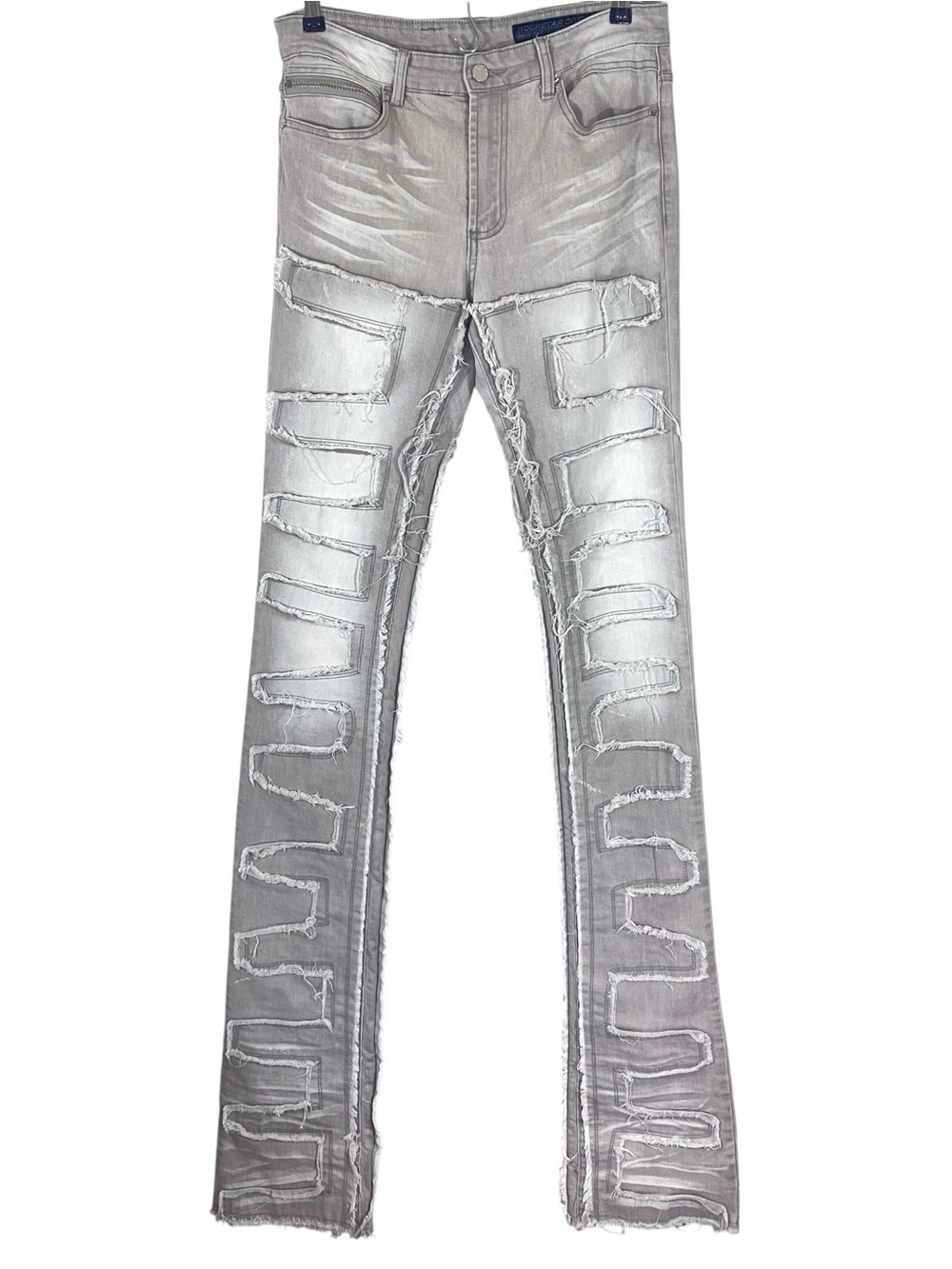 Rockstar Original Mens Jeans Size 32x44 Distressed Stacked RSM225 Flare Gray.